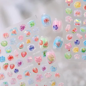 Sommerliche Gelee-Obst-Nagelaufkleber mit bunten Wassermelonen- und Erdbeer-Designs für Nägel