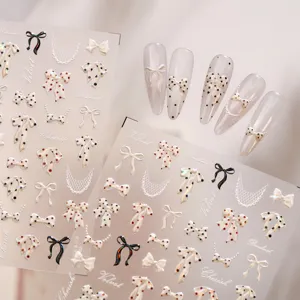 Elegante Schleife und Spitze Nagelsticker mit Punktmuster für Ballett-Stil Design