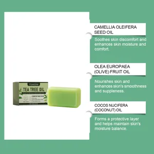 Détail du produit savon visage à l'huile d'arbre à thé avec des extraits naturels.