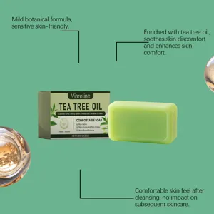 Savon facial à l'huile d'arbre à thé Viareline pour un nettoyage doux et hydratant.