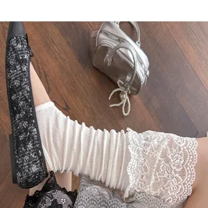 Calcetines slouch de encaje blanco para mujer, calcetines de pantorrilla con volantes para botas.