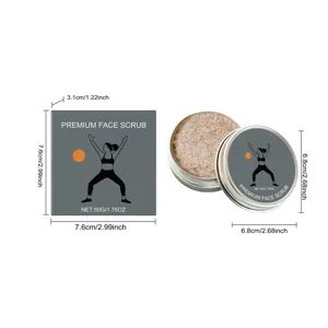 Facial scrub product detail view showing the texture inside jar and exact dimensions.