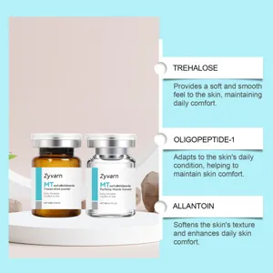 Set di cura viso Zyvarn con polvere liofilizzata e solvente per idratazione quotidiana.