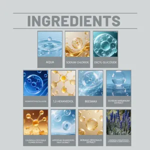 Facial moisturizing scrub ingredient list, featuring natural botanical extracts and hydrating formula.