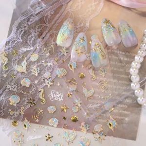 Marine Muschel und Seestern Nagelkunst Aufkleber mit schillernden Meerjungfrauen Designs