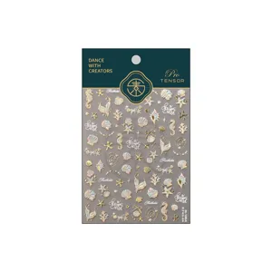 Ozean-Nagelsticker mit Muscheln und Seesternen, metallisches holografisches Design