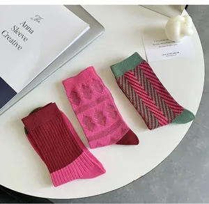 Chaussettes femme rétro automne hiver coton style preppy vintage chaudes et épaisses