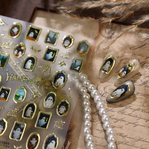 Vintage gold frame ghost Halloween nail stickers for dark aesthetic nail art decoration