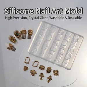 Hoge Transparantie Siliconen Nagelkunst Vorm MJ-029 3D Reliëf Vintage Stijl Kruis Vlinder Hart Patroon DIY Manicure Tool