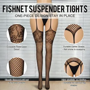 Plus size lace fishnet suspender tights, comfortable one-piece sexy pantyhose for women.