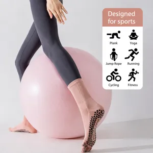 Women non-slip five toe yoga socks pure cotton pilates fitness mid tube socks pink