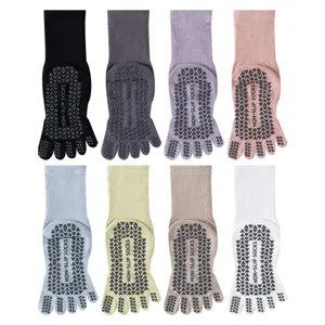 Women five toe non slip yoga socks cotton mid tube pilates fitness sports grip socks