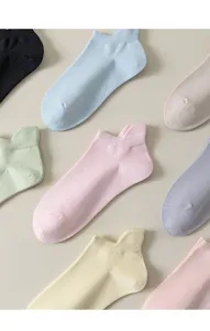 Detailed view of multi-color cotton boat socks for women, lightweight and breathable.