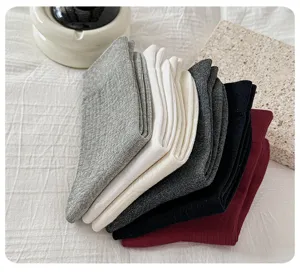womens solid color ribbed cotton mid-calf socks casual autumn winter long socks