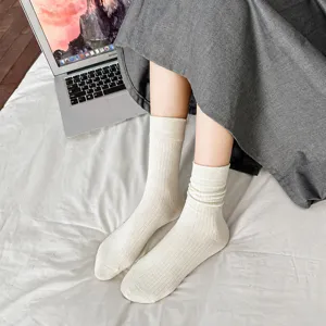 Comfortable women solid color ribbed long socks autumn winter casual cotton stack socks