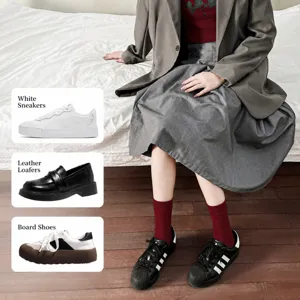 Women solid color mid-tube cotton socks autumn winter versatile ribbed slouch socks