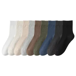 Men's Pure Cotton Summer Thin Breathable Mesh Crew Socks Solid Color Casual Socks