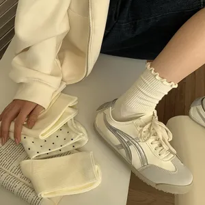 White women socks spring summer mid tube ruffles korean style casual comfortable daily wear