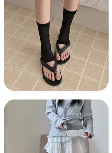 Women's grey stirrup socks summer thin ballet style stacked leg warmers and stylish outfit detail