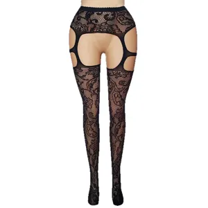 Sexy plus size black fishnet garter tights hollow lace pantyhose for women new