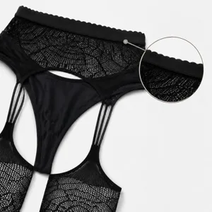 Plus size women black high waist suspender fishnet tights gothic jacquard hosiery