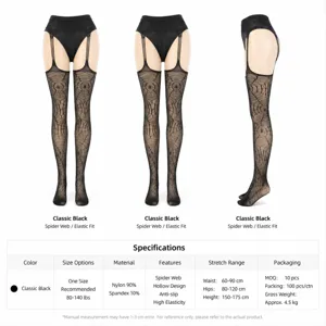 Plus size high waist spider web tights gothic jacquard pantyhose footed black stockings