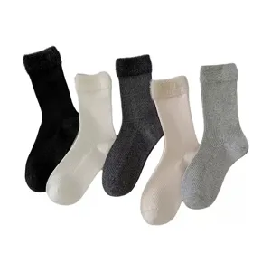 Winter thick plush mid-tube socks set solid color cozy knit warm casual stockings for women