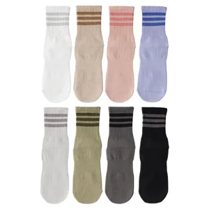 Chaussettes de Yoga Mi-tubes en Mélange de Coton pour Femmes Antidérapantes Pilates Fitness Sport