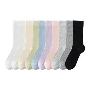 Chaussettes Mi-Hautes en Coton pour Femmes Été Fin Creux Maille Respiration Antibactérien Couleur Unie Chaussettes Casual
