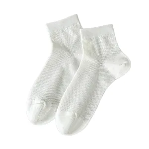 Calzini Corti Bianchi da Donna Estate Sottile Rete Traspirante Calzini a Tubo Medio Tinta Unita Cotone Calzini Casual
