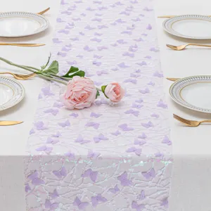 Runner da Tavola con Farfalla 3D Tovaglia in Poliestere con Paillettes Per Tavolo da Pranzo Cucina Matrimonio Festa Decorazione Festiva