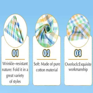 Plaid cotton napkin with wrinkle-resistant design and exquisite overlock workmanship.