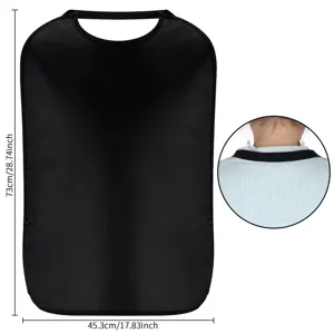 Waterproof adult bib clothes protector with elastic neck strap and clear size dimensions.