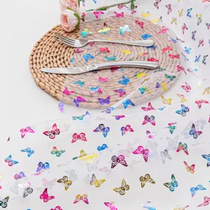 Ins style colorful butterfly mesh tablecloth for dining room party decoration and home kitchen use