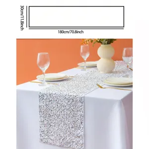Corsia da tavolo con paillettes bianche per decorazione festa matrimonio 30x180cm.