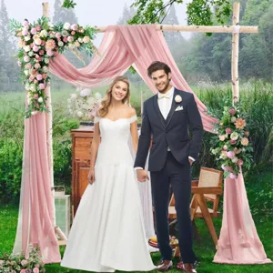 Tenda in chiffon da 8m per sfondo arco nuziale, elegante drappo rosa per decorazione festa.
