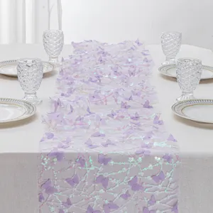 cammino tavola farfalla 3d con paillettes tessuto tulle viola festa nozze decoro