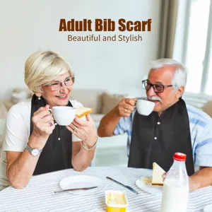 Reusable adult bib scarf for elderly, stylish black dining clothing protector, comfortable.