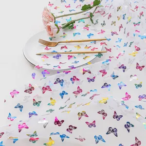 Ins style colorful butterfly sheer table runner and tablecloth for dining room party decor