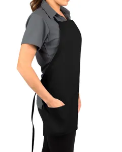 Grembiule da cucina nero unisex con bretelle regolabili e pratiche tasche per ristorante.
