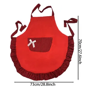 Cute red princess apron with ruffles and pocket for kitchen baking restaurant cooking use.