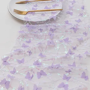 Runner da tavola con paillettes a farfalla viola per matrimoni sala da pranzo festa.