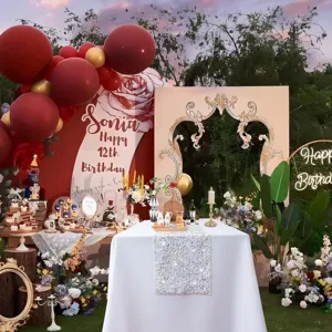 Corsia da tavolo con paillettes scintillanti in stile nordico per feste e compleanni.