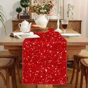 Runner da tavola con paillettes rosse per festa di Natale matrimonio compleanno decoro.