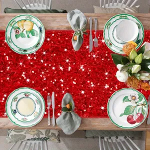 Corsia da tavolo con paillettes rosse per feste, matrimoni, Natale e compleanni.