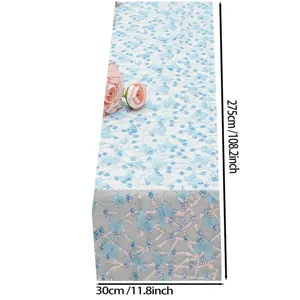 Corsia da tavolo in tulle con farfalle 3D blu e paillettes, elegante decorazione nuziale
