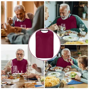 Adult waterproof bib for elderly dining protector washable clothing protector red color