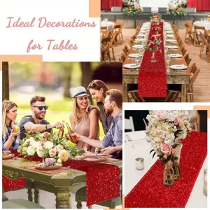 Runner da tavola con paillettes rosse per decorazioni di matrimoni e feste di Natale.