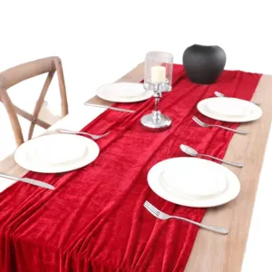 Red velvet table runner for dining table wedding party holiday home decor elegant main view