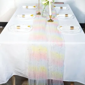 Pink Yellow Blue Gradient Sequin Table Runner Shiny Tablecloth For Party Birthday Wedding Table Decor Home Dining Room